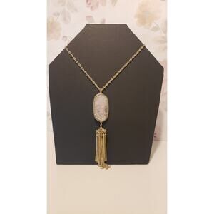 Kendra Scott Rayne Long Necklace in Pink Quartz with Tassel in Gold Hardware